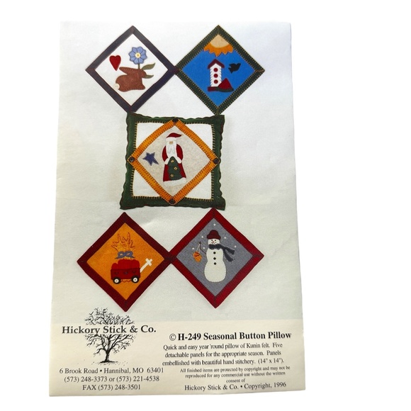 Hickory Stick & Co Seasonal Button Pillow Pattern H-249 Pattern Only Uncut 1996 - Picture 1 of 2